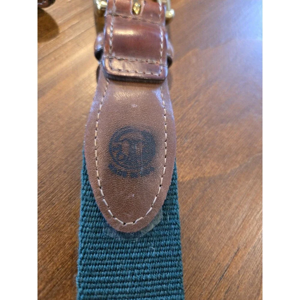 S/2 Torino Belts Mens 36 Blue & Green Woven Stretch Belt Brown Leather Trim USA